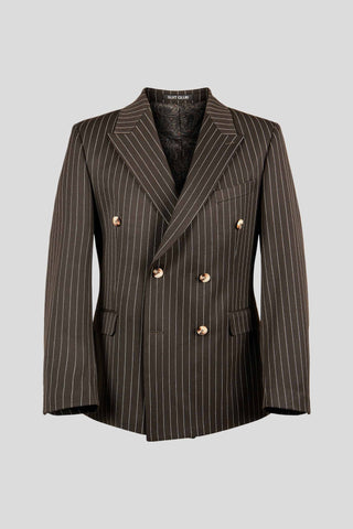 PRESTIGE brunt dobbeltradet jakkesæt med nålestriber