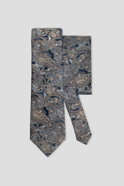 Slips- & lommekluds pakke (navy paisley i silke)