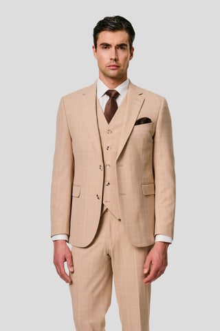 PRESTIGE sand three-piece jakkesæt med tern PRESTIGE