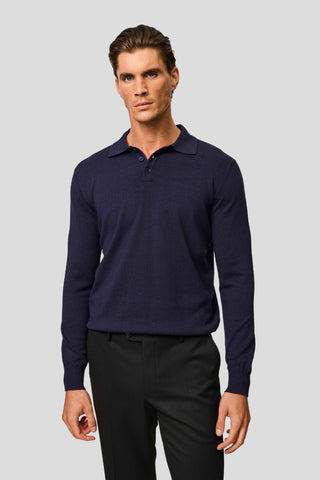 Navy langærmet polo SUIT CLUB