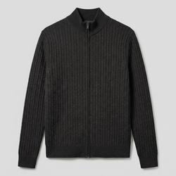 Sort merino kabel cardigan med lynlås