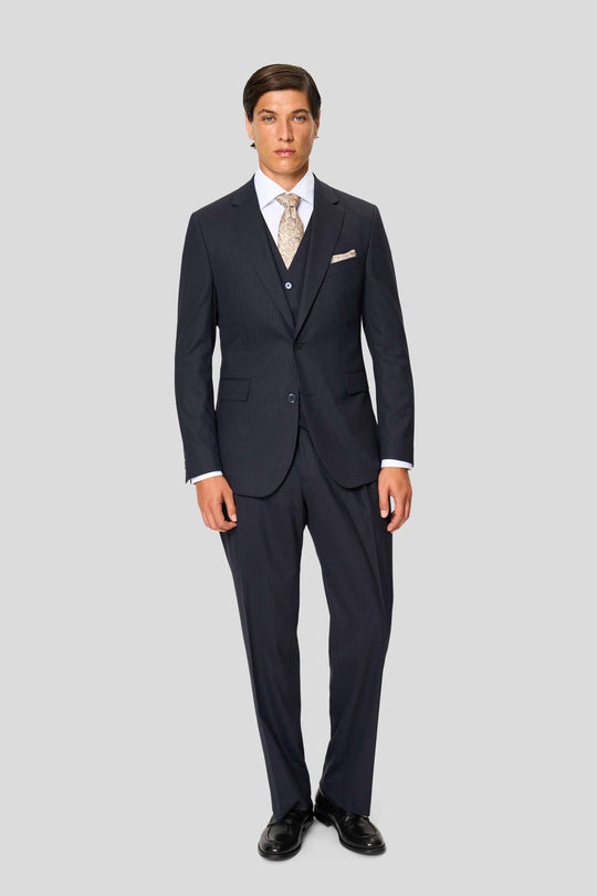 PREMIUM navy three-piece jakkesæt med nålestriber