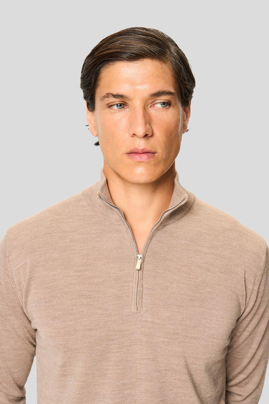 Sand merino quarter-zip striktrøje