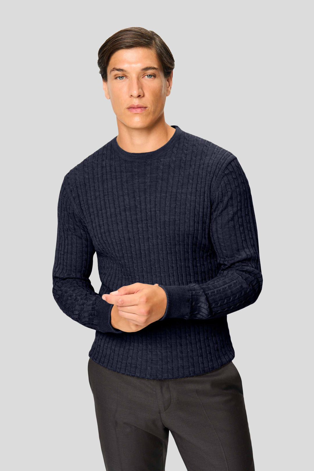 Navy merino crew neck kabel