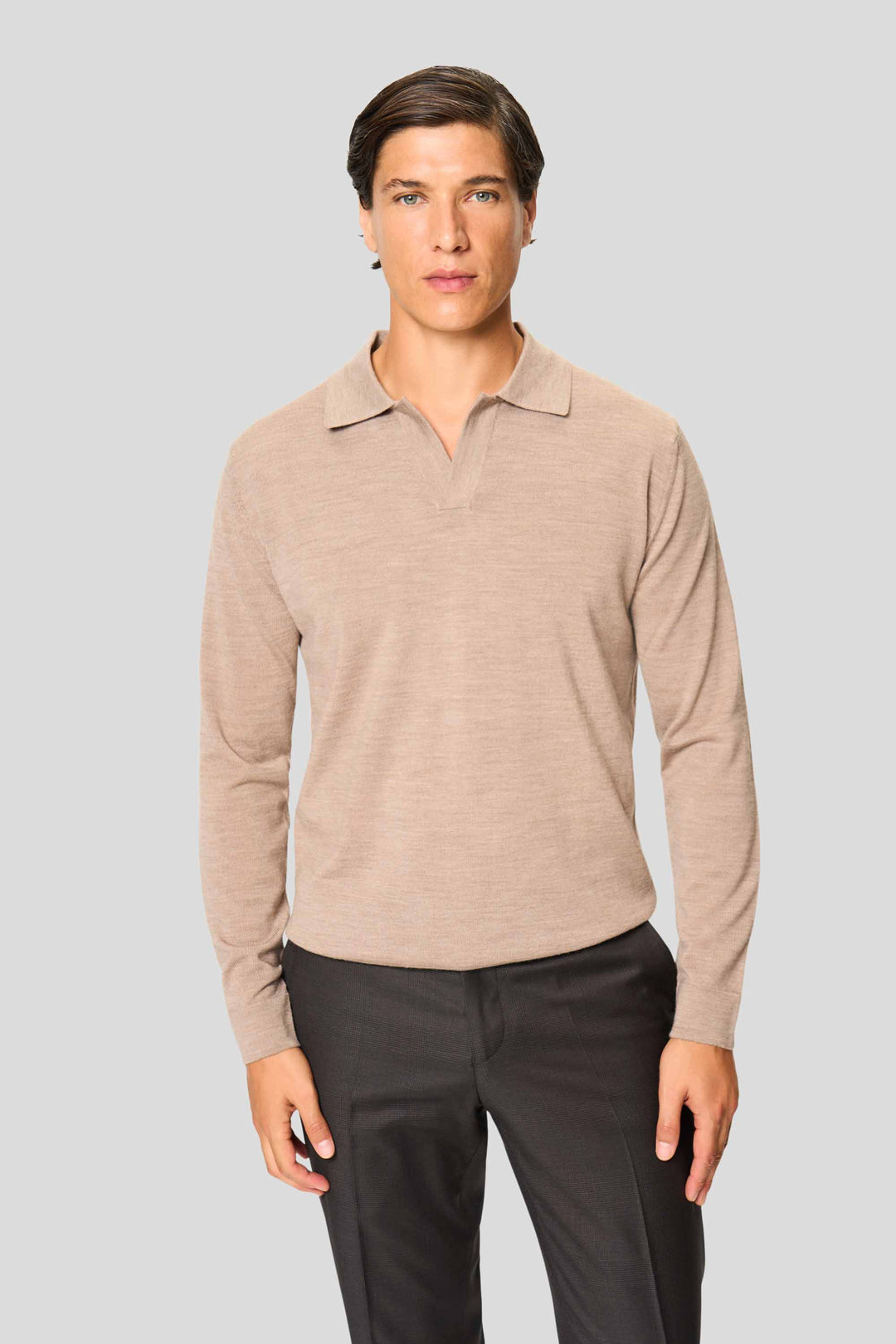 Sand merino langærmet polo