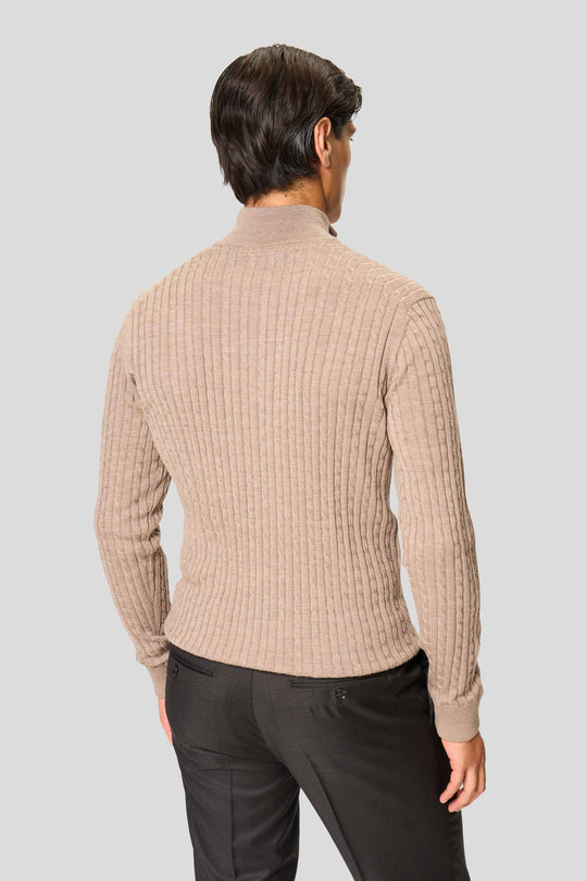 Sand merino quarter-zip kabel striktrøje