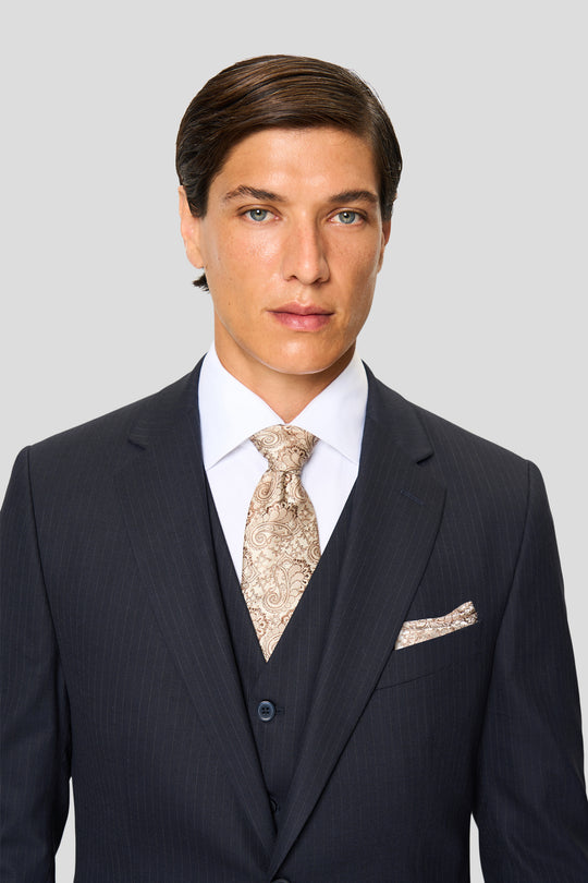 PREMIUM navy three-piece jakkesæt med nålestriber