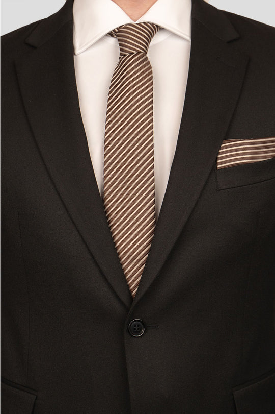 Beige og brunt stribet slips PVD
