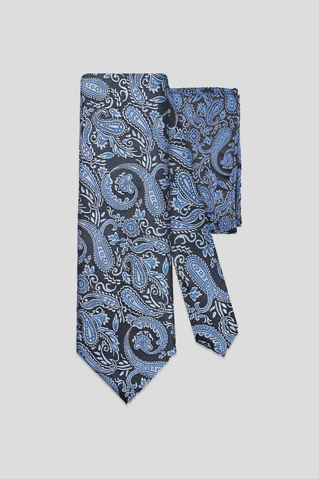 Slips & lommekluds pakke (Blå & sort paisley)
