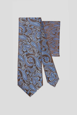 Slips & lommekluds pakke(Brun & blå paisley)