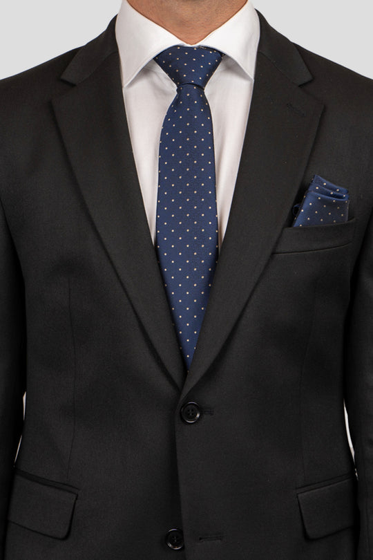 Slips & lommekluds pakke (Navy & grå prikket) suitclub.dk