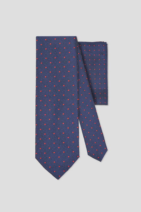 Slips & lommekluds pakke (Navy & rød prikket)