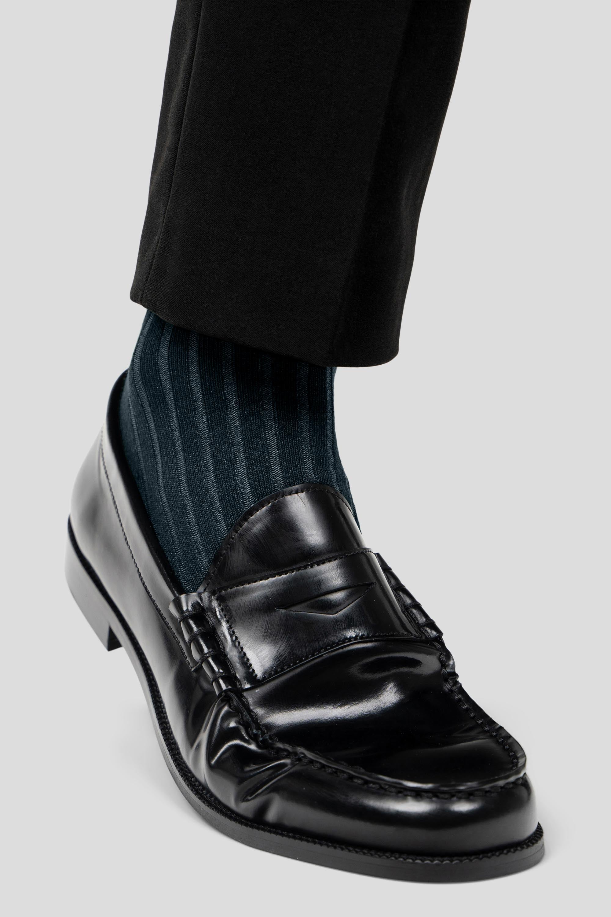 Navy ribbed strømper Lindner