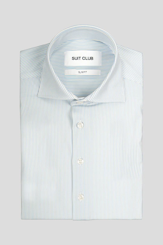 Signatur performance skjorte blå stribet slim Shirtmakers