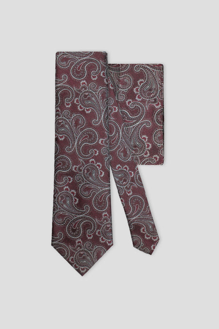 Slips & lommekluds pakke (bordeaux paisley i silke)