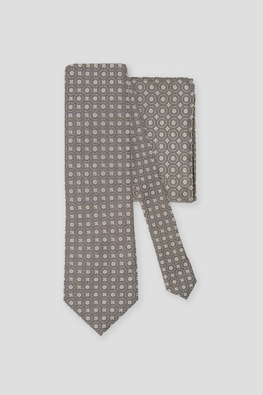 Slips & lommekluds pakke (Brun geometrisk i silke) suitclub.dk