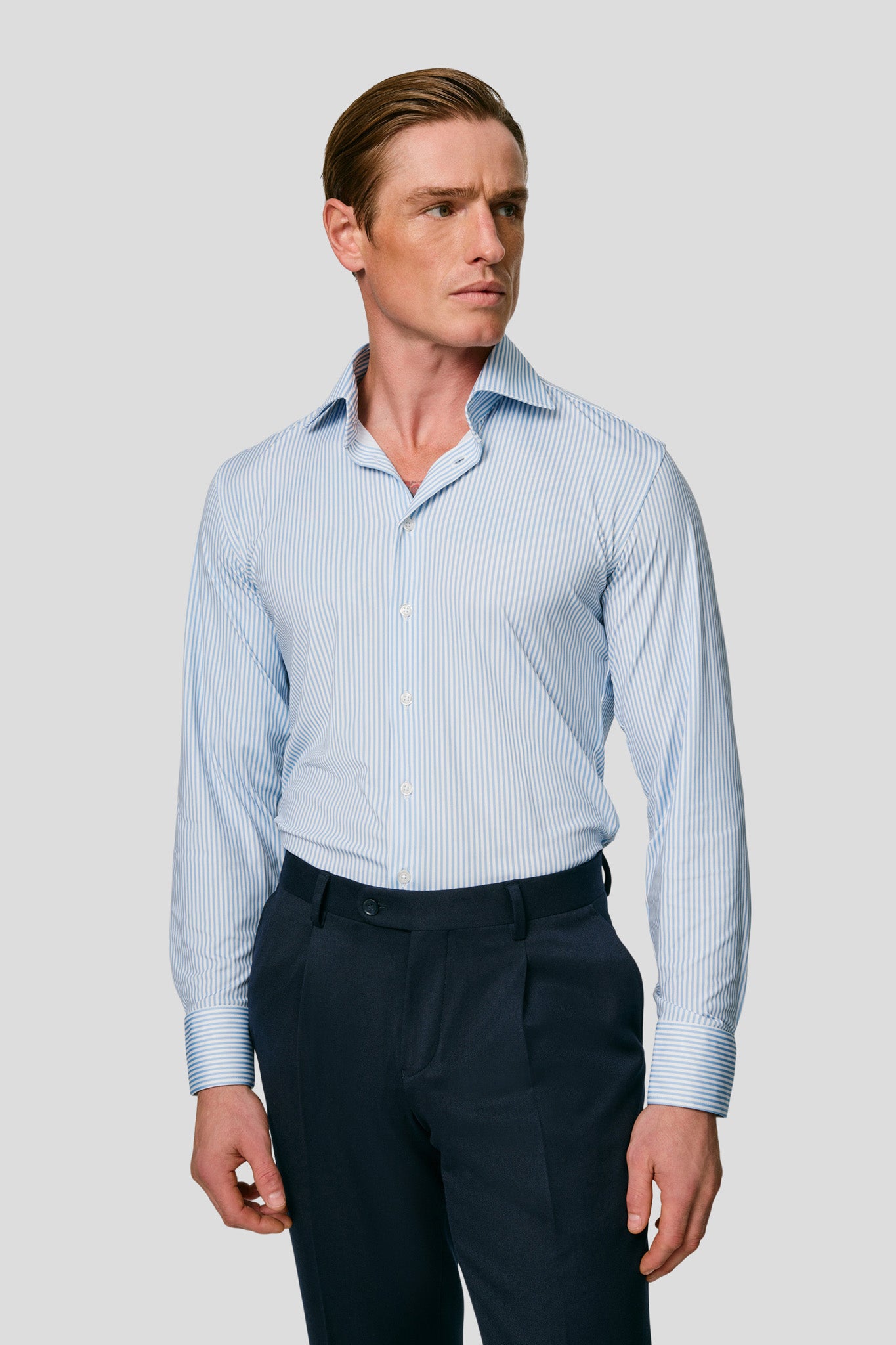 Signatur performance skjorte blå & hvid stribet slim Shirtmakers