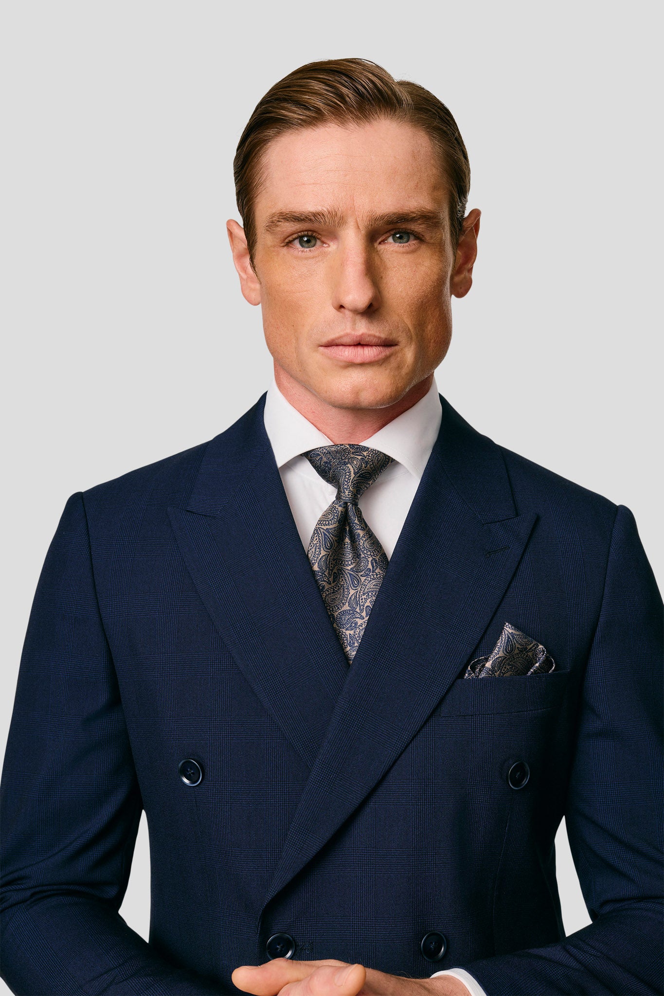 PRESTIGE navy dobbeltradet blazer med tern MBO