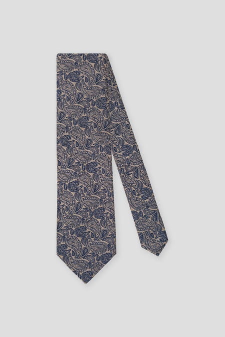 Guld & blåt paisley silkeslips