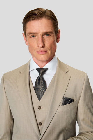 HERITAGE beige three-piece jakkesæt med sildeben MBO