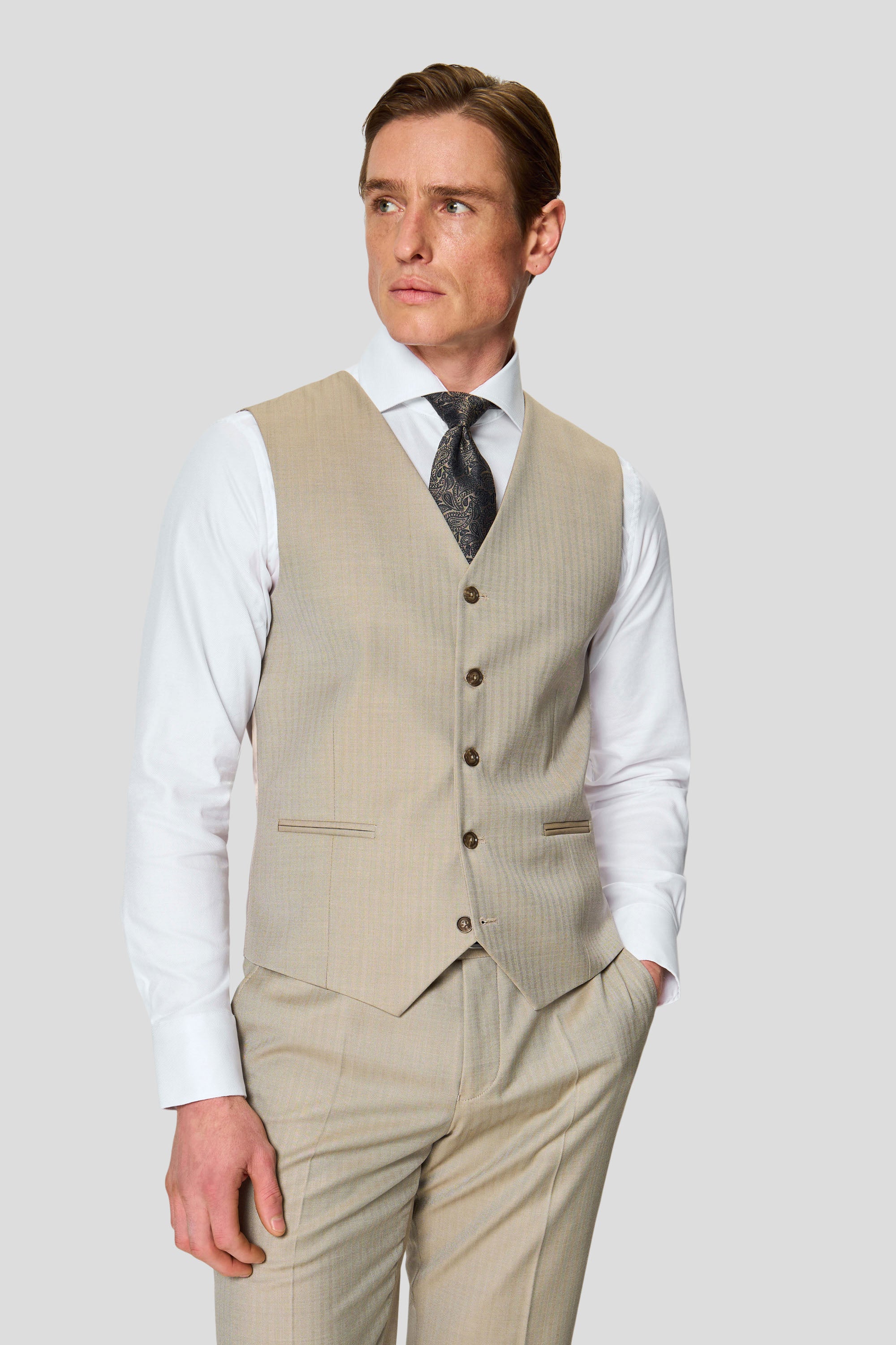 HERITAGE beige three-piece jakkesæt med sildeben MBO