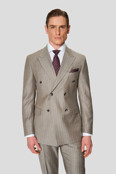 HERITAGE lysegråt dobbeltradet jakkesæt med nålestriber