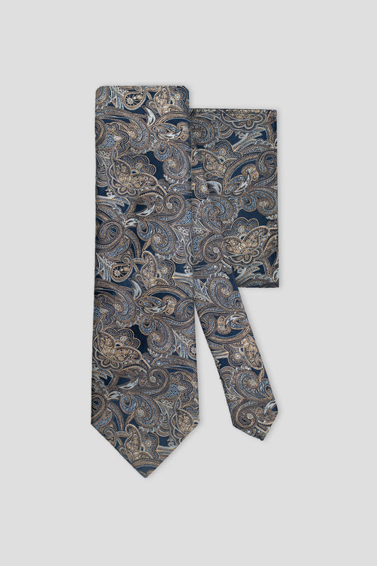Slips- & lommekluds pakke (navy paisley i silke)