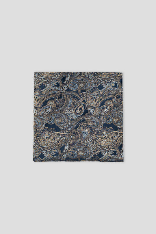 Marineblaues Paisley-Seideneinstecktuch