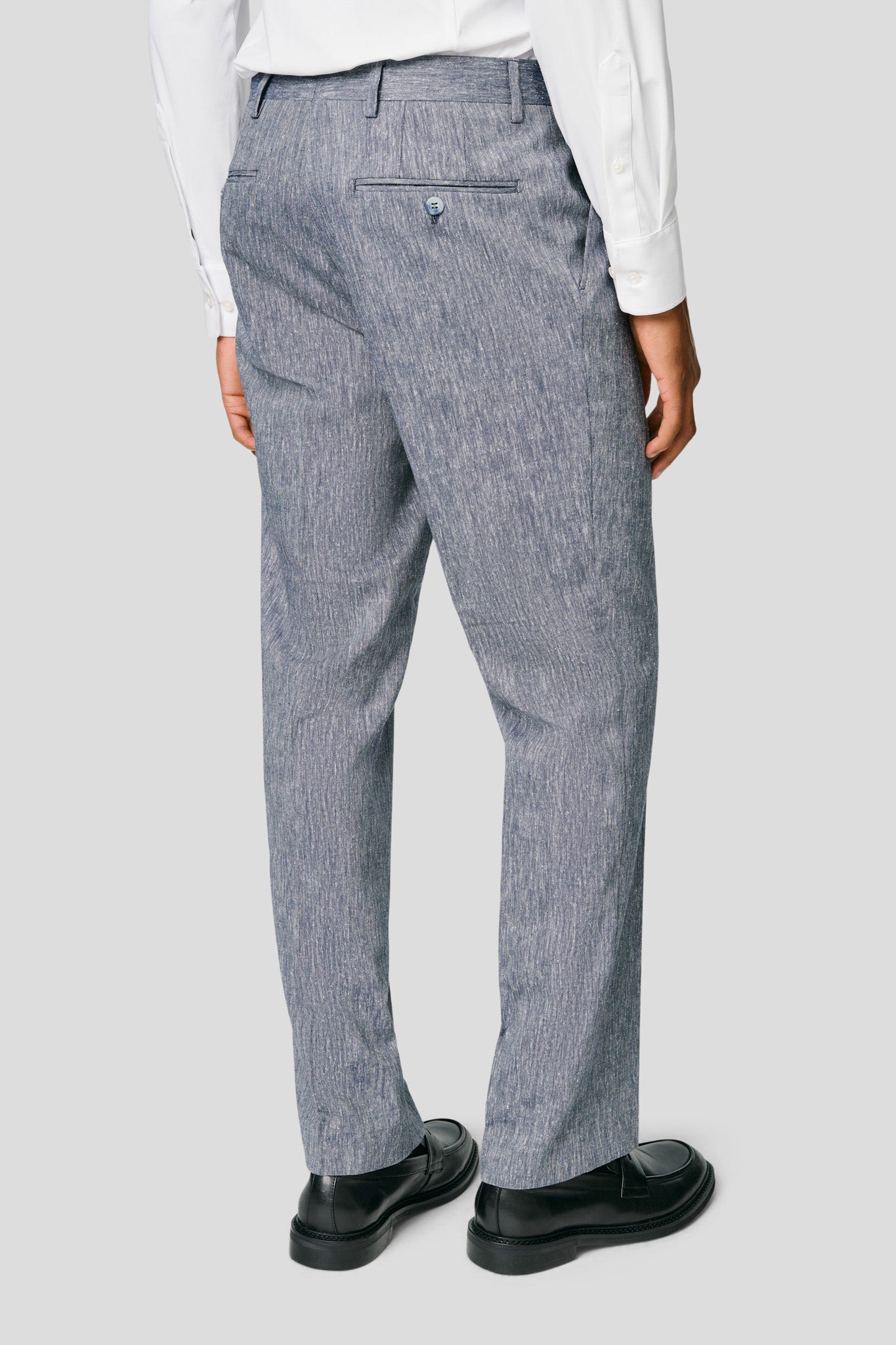 PRESTIGE blåt dobbeltradet hørjakkesæt PRESTIGE