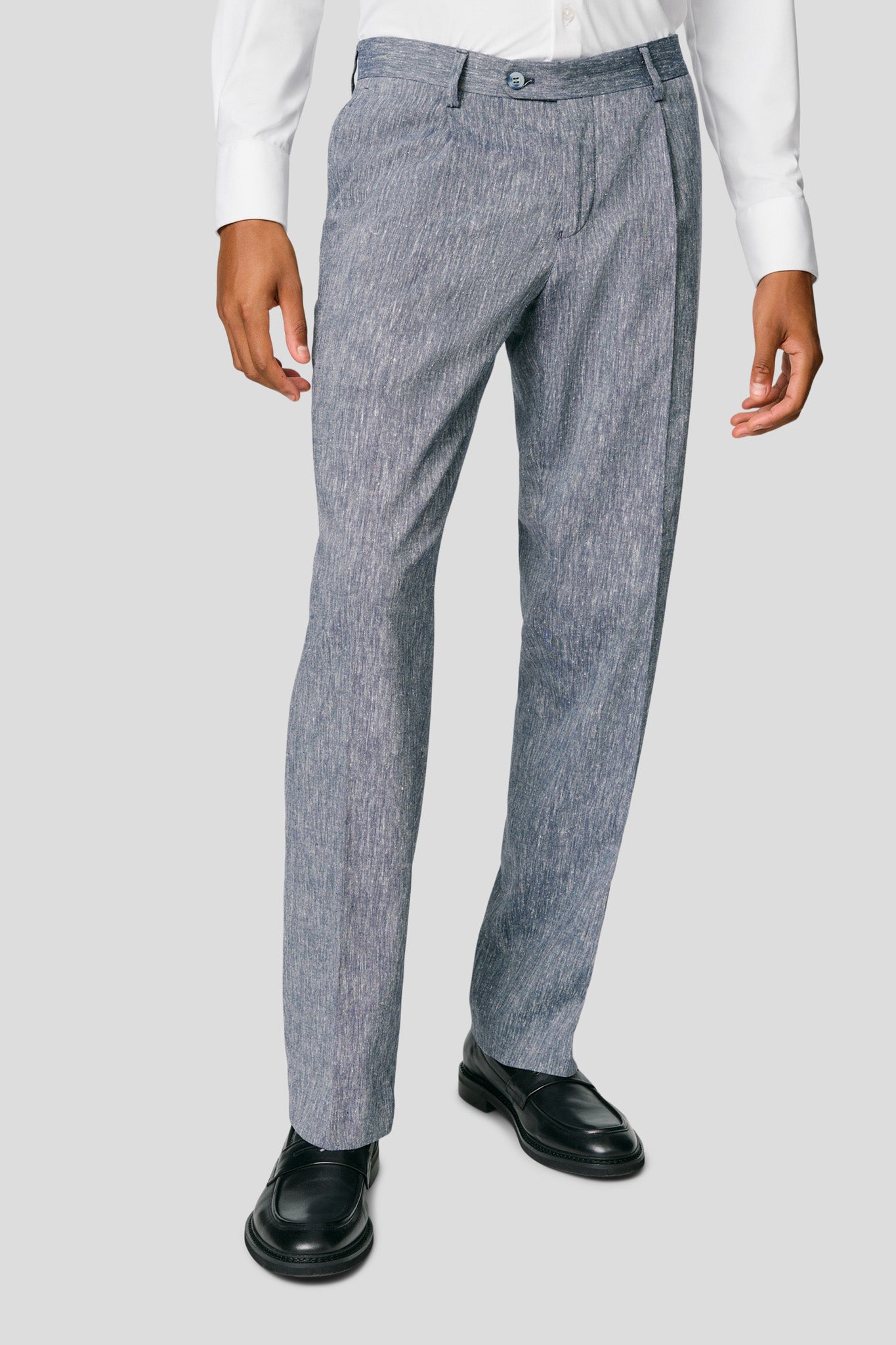 PRESTIGE blåt dobbeltradet hørjakkesæt PRESTIGE