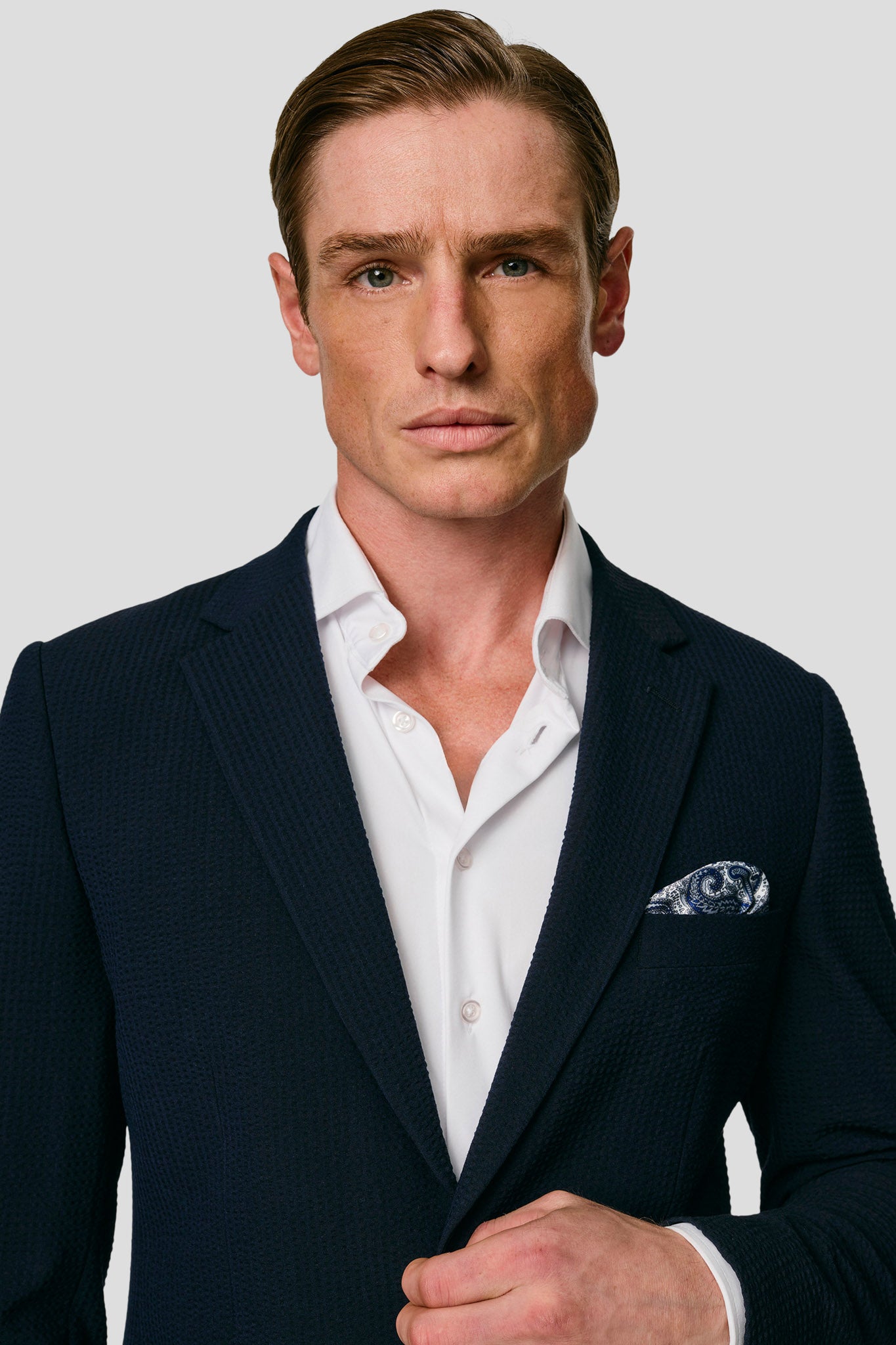 PRESTIGE blå blazer i seersucker MBO