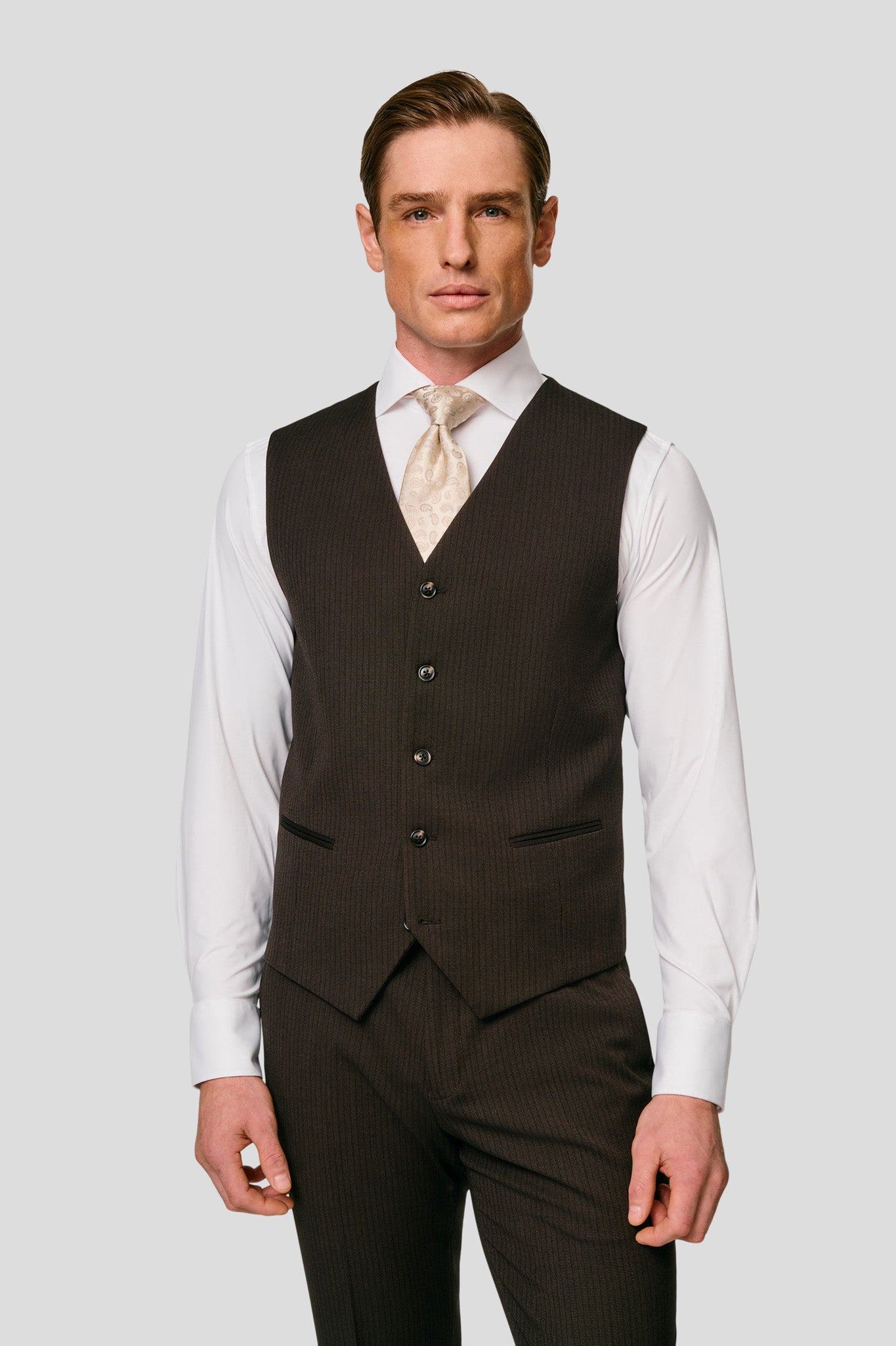 PRESTIGE brunt three-piece jakkesæt med striber PRESTIGE