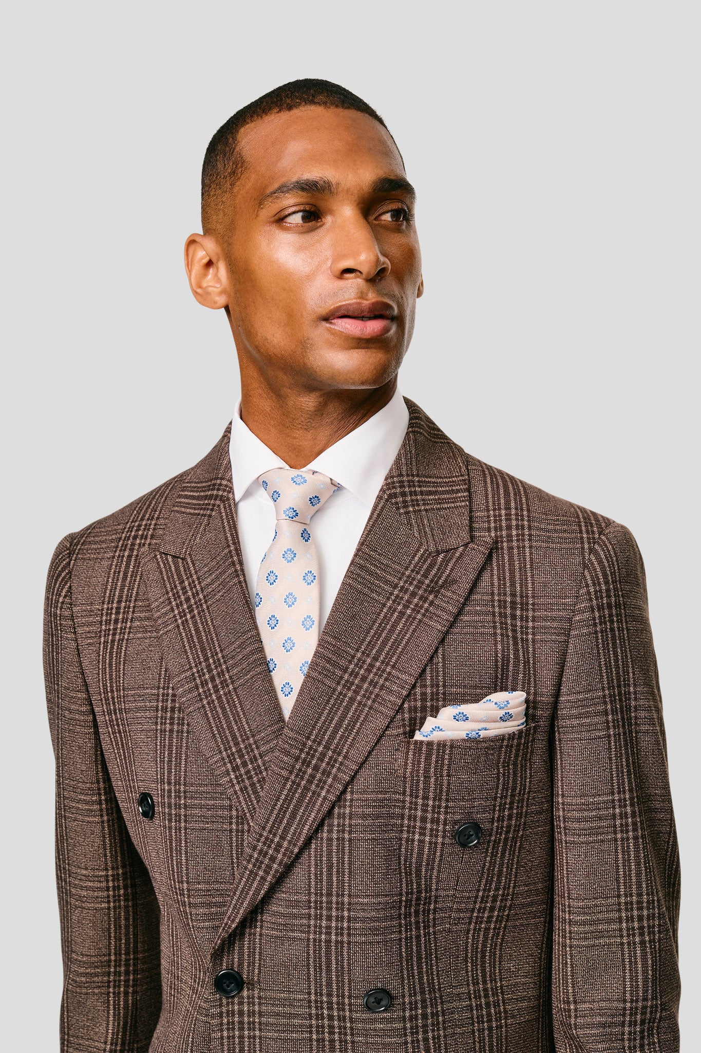 PRESTIGE brun dobbeltradet blazer med tern MBO