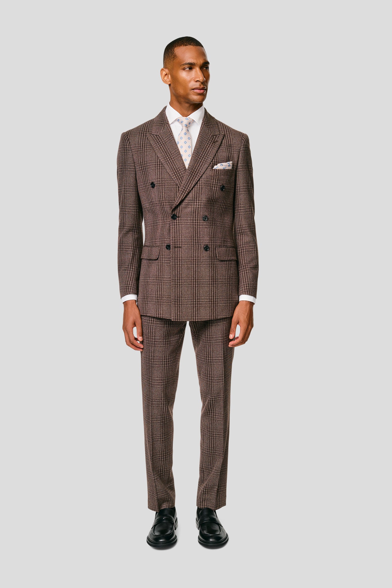 PRESTIGE brun dobbeltradet blazer med tern MBO