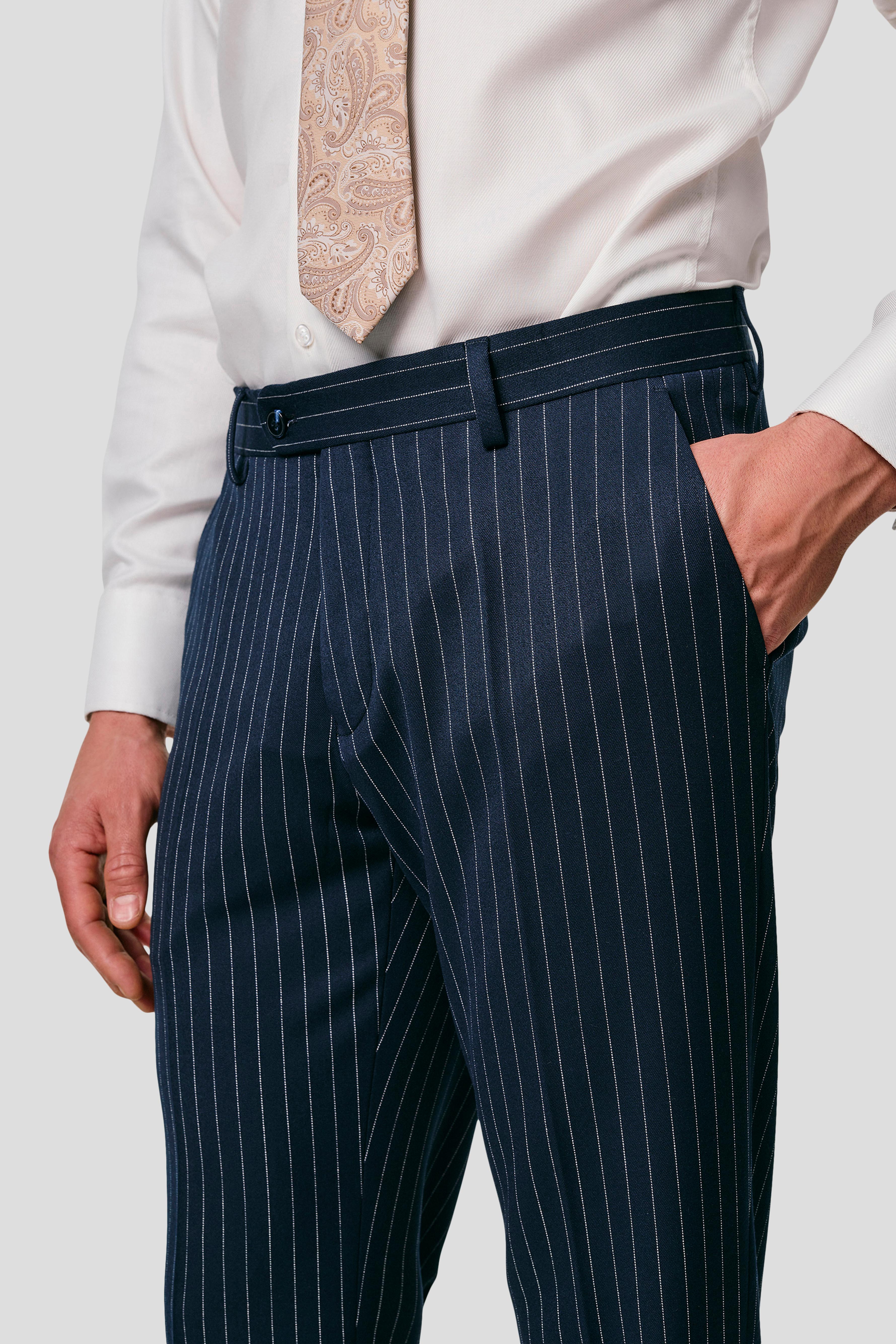 PRESTIGE navy habitbukser med nålestriber MBO