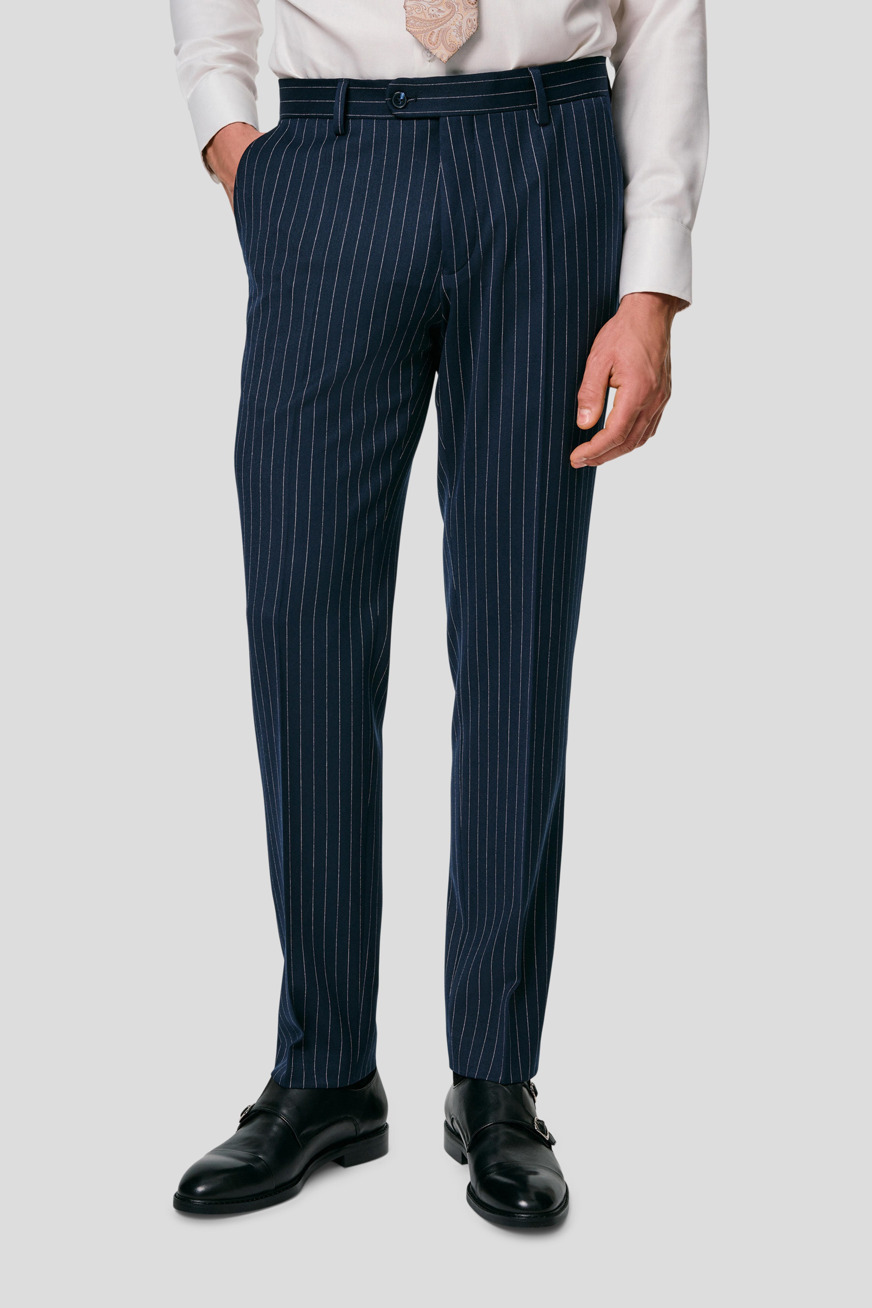 PRESTIGE navy habitbukser med nålestriber MBO