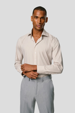 Signatur performance skjorte beige stribet slim