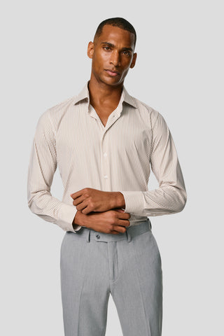 Signatur performance skjorte beige stribet slim SUIT CLUB