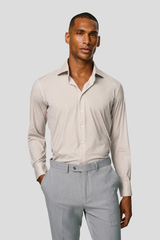 Signatur performance skjorte beige stribet slim