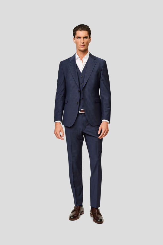 PREMIUM navy three-piece jakkesæt med nålestriber PREMIUM