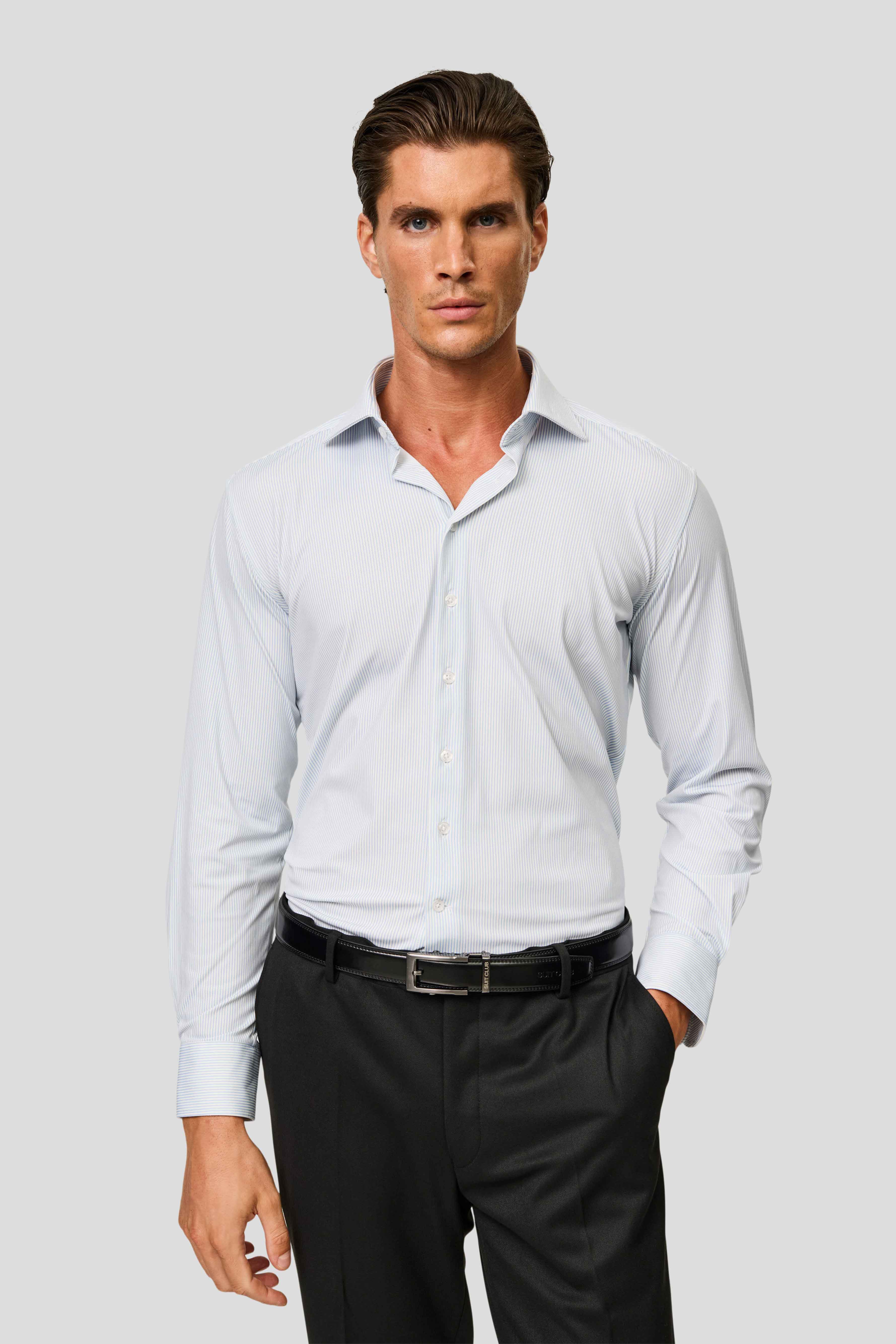 Signatur performance skjorte blå stribet slim Shirtmakers