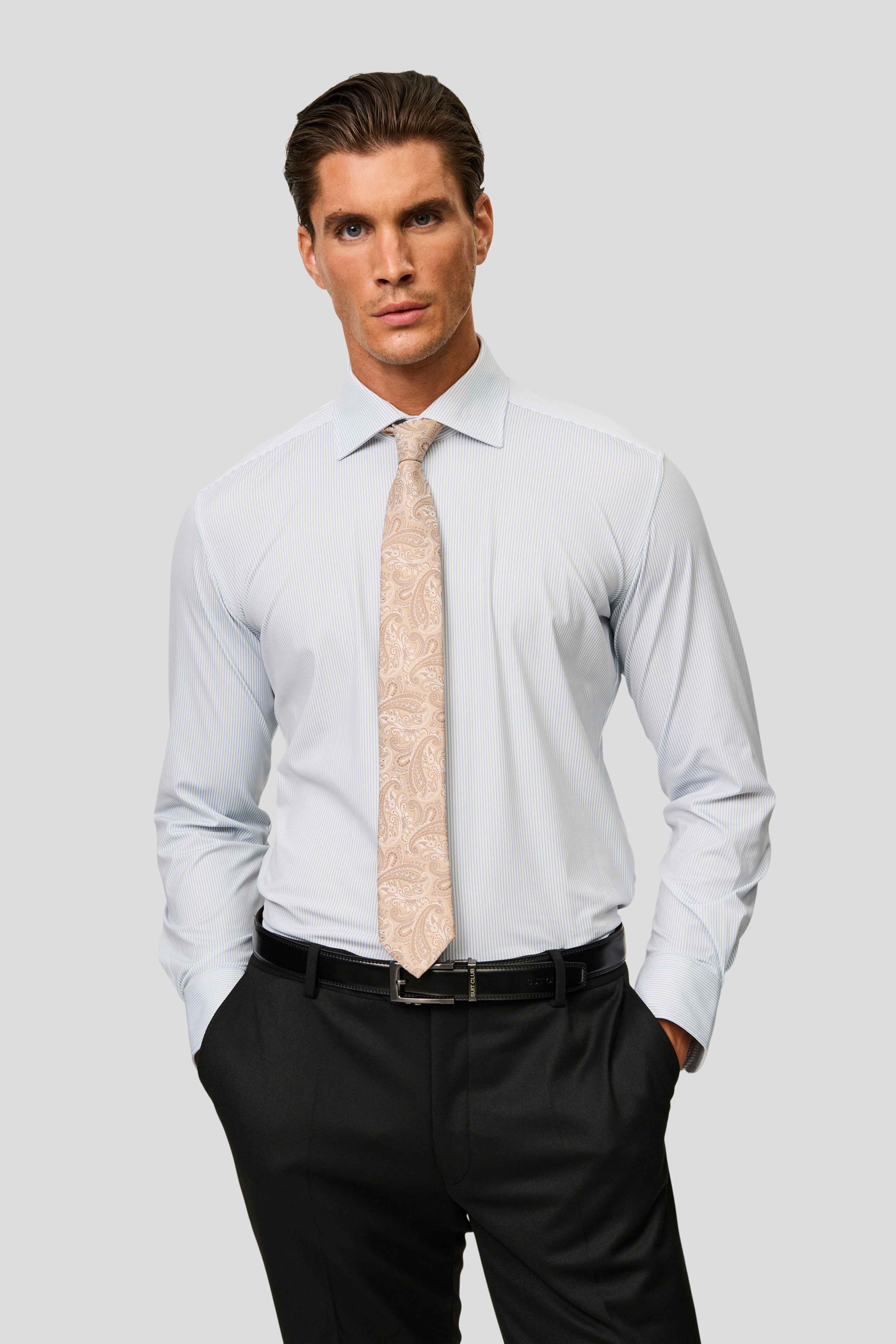 Signatur performance skjorte blå stribet slim Shirtmakers