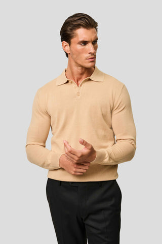 Beige langærmet polo