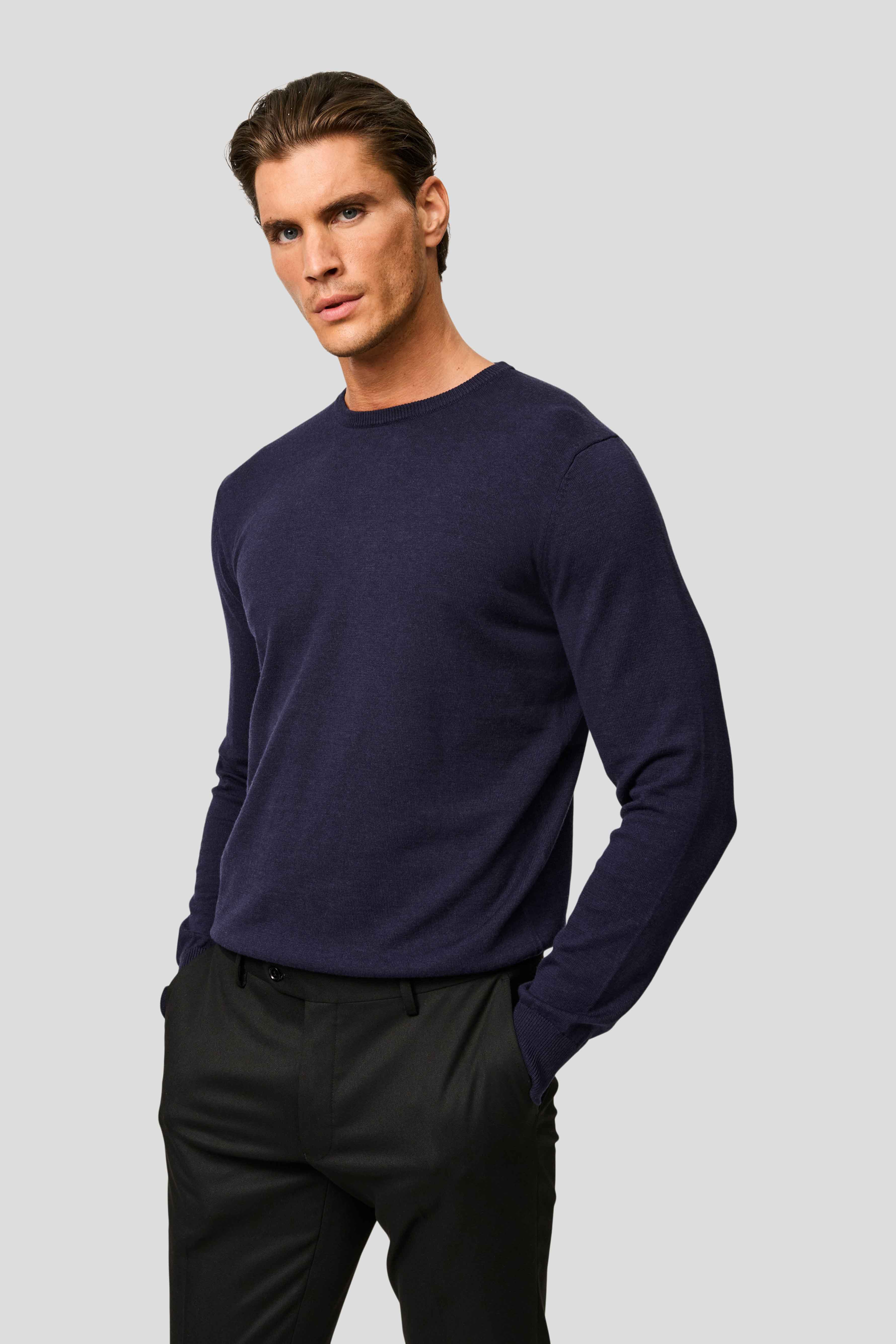 Navy o-neck striktrøje HVIID