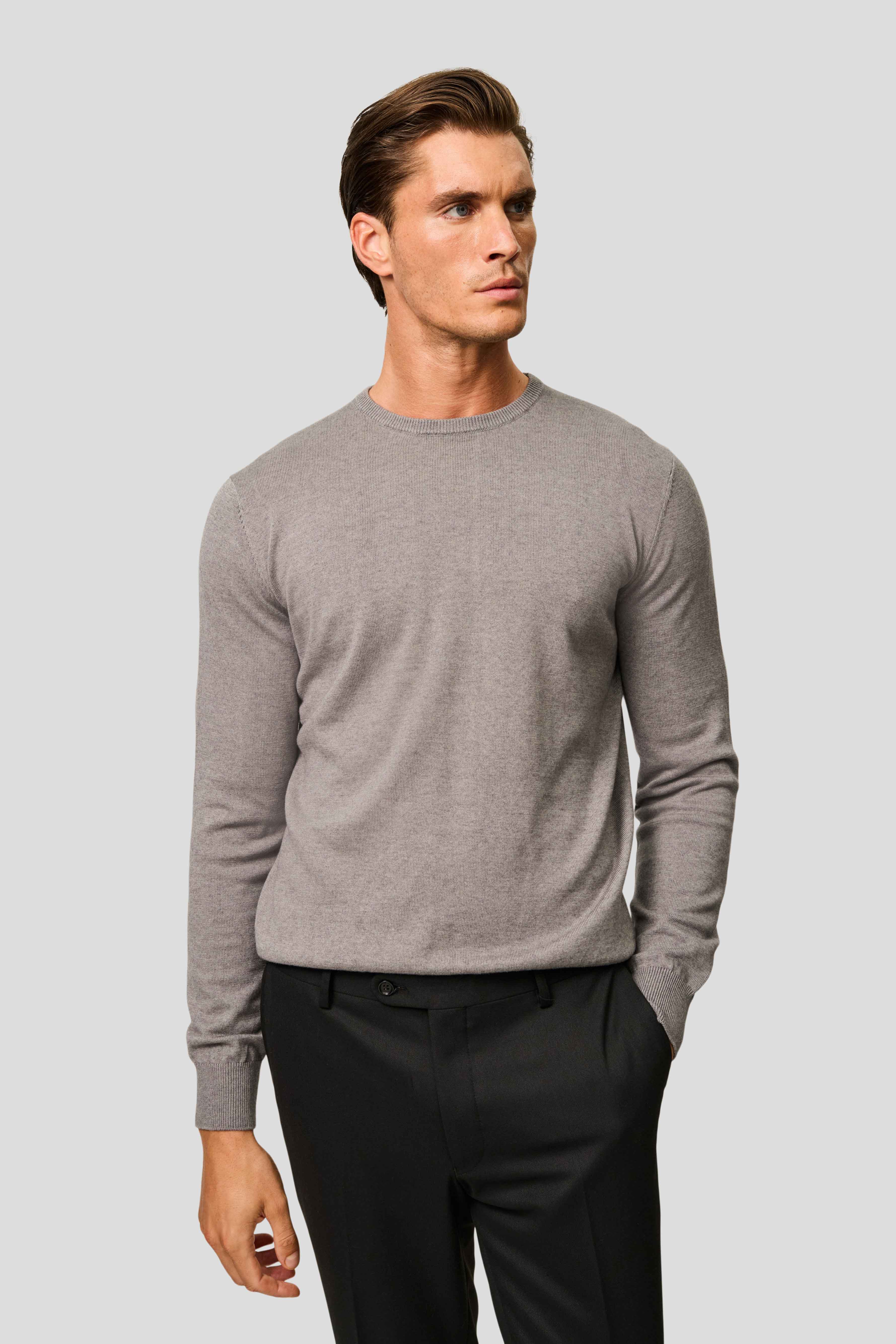 Grå o-neck striktrøje HVIID