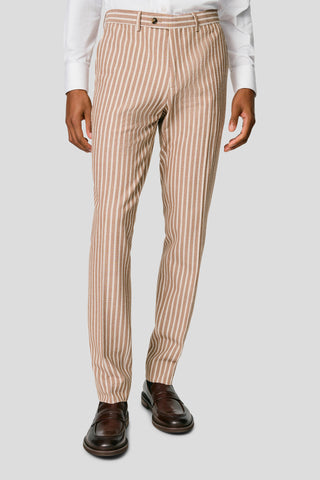 PRESTIGE brunt stribet habitbukser i seersucker