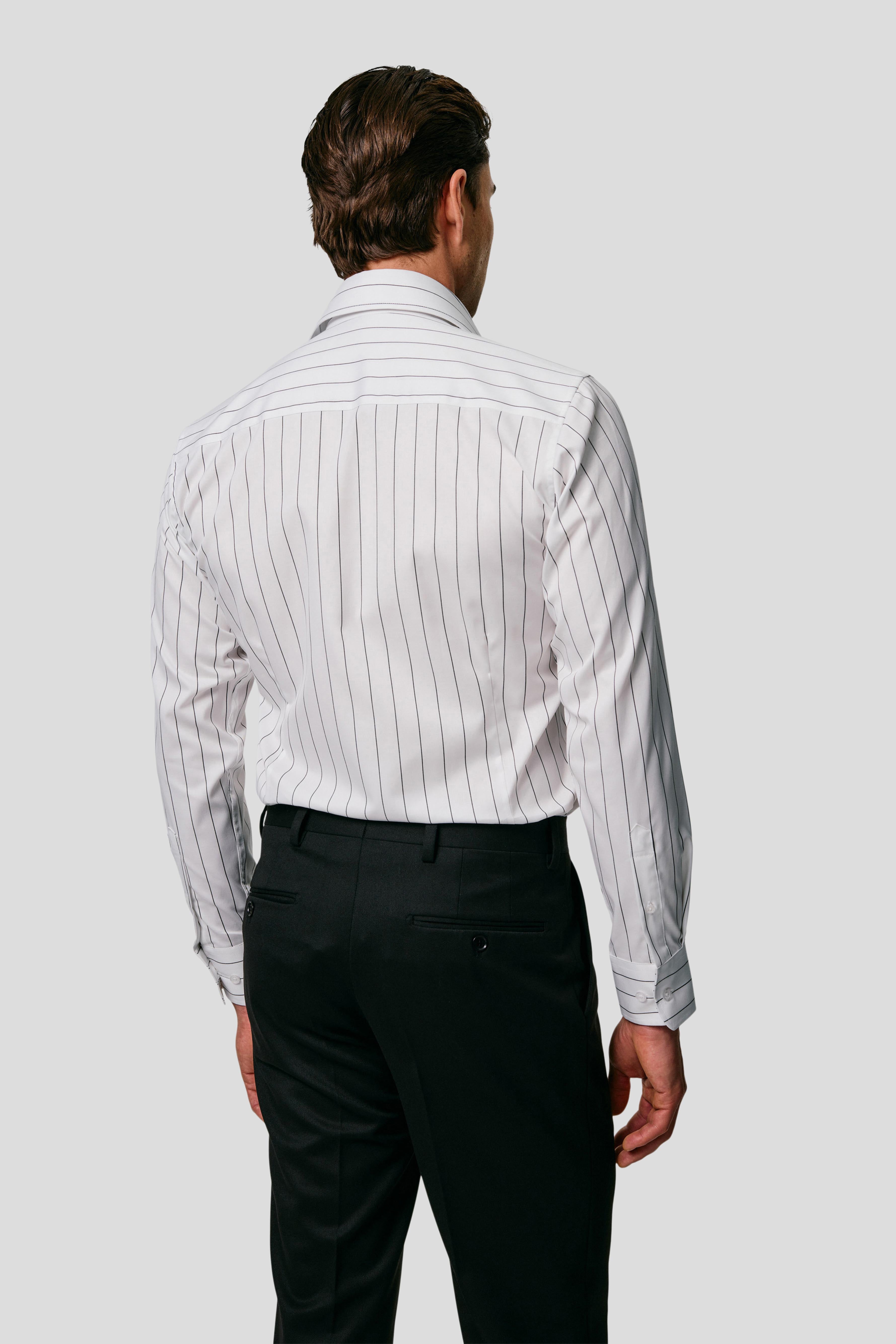 Signatur poplin skjorte hvid slim med sorte striber Shirtmakers