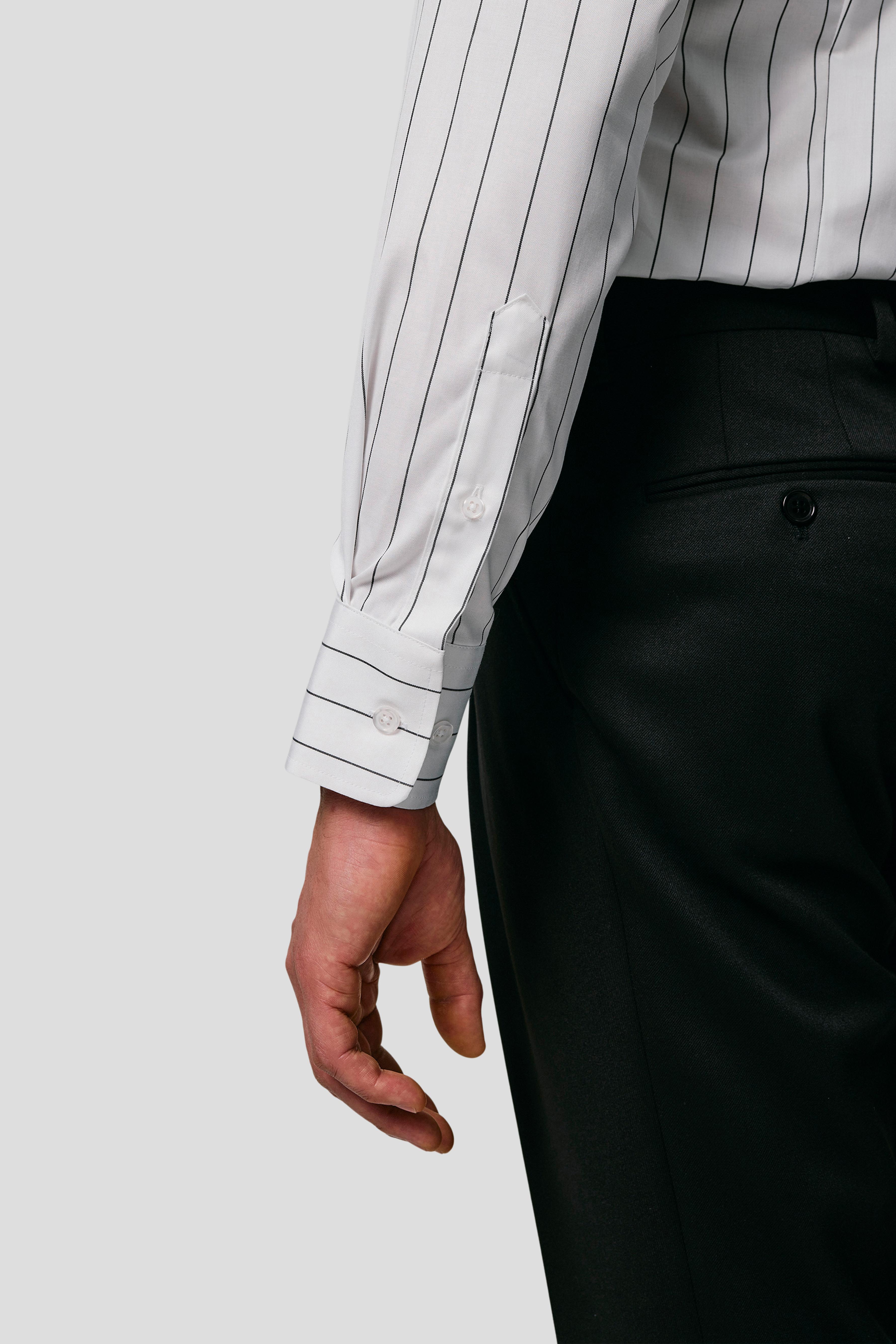 Signatur poplin skjorte hvid slim med sorte striber Shirtmakers