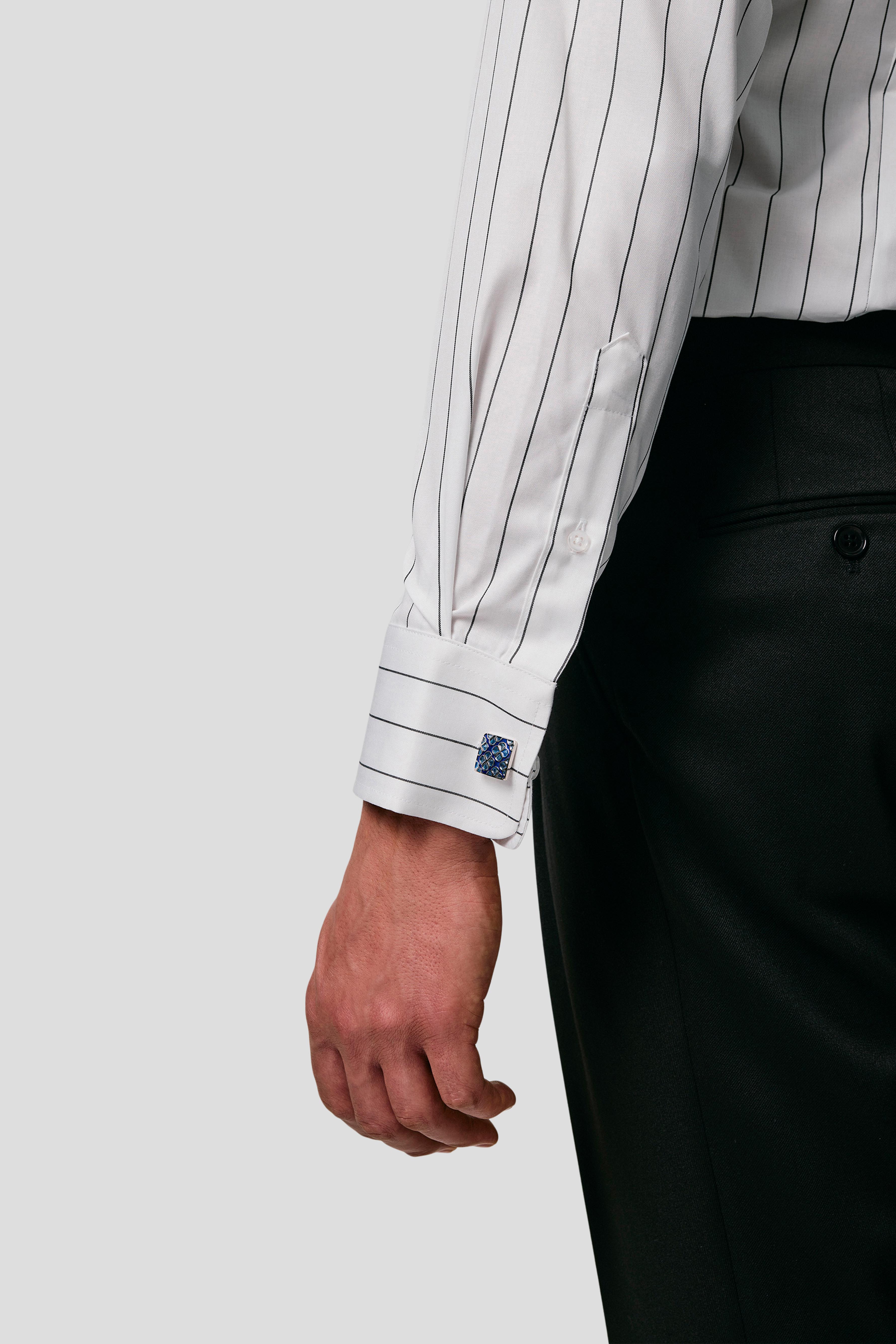 Signatur poplin skjorte hvid slim med sorte striber Shirtmakers