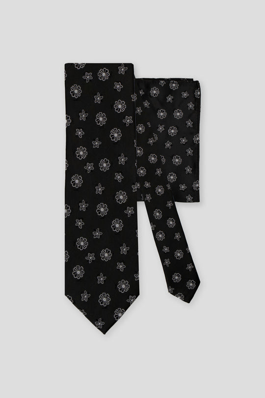Slips & lommekluds pakke (Sort med hvide blomster) suitclub.dk